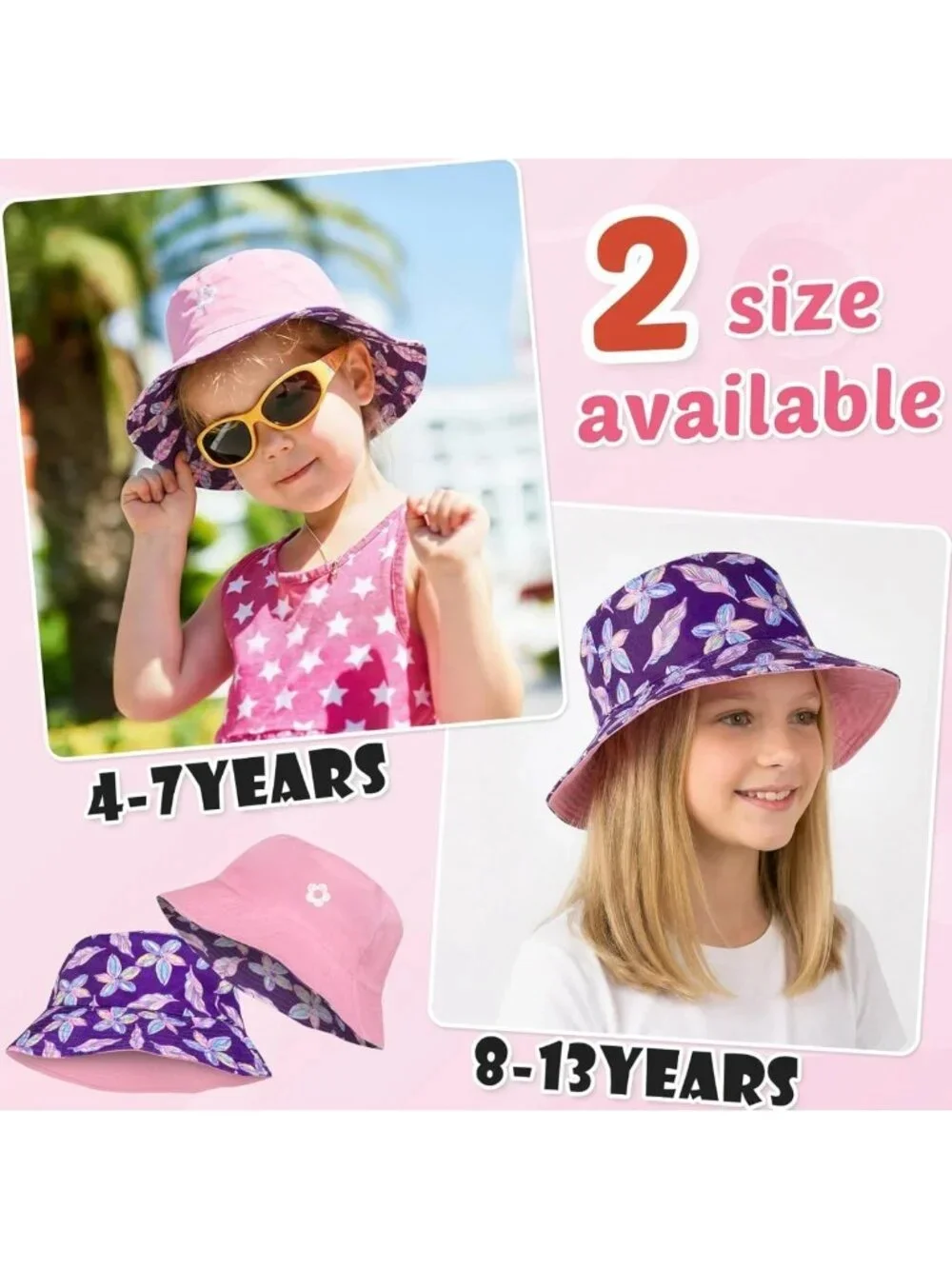 Kids Double-Sided Sun Hat | Wide Brim Bucket Hat for Boys & Girls | Summer